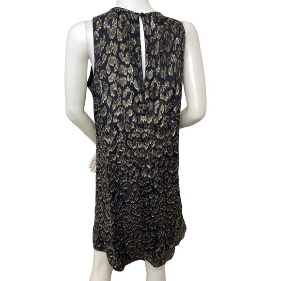 Calvin Klein Dress 8 Black Gold Metallic Leopard-type pattern A-line Round Neck - Picture 4 of 12